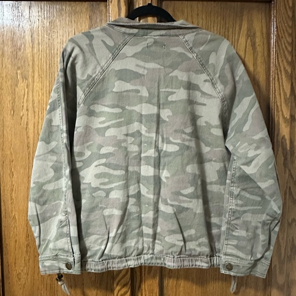 Democracy Women's Retro Bomber Utility Coat Zip/Snap Front Light Camo Jacket XL - Picture 2 of 8